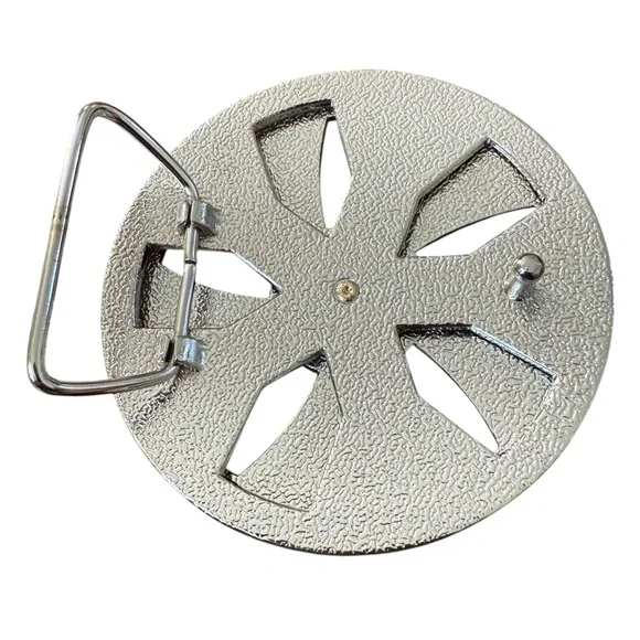 Y2K Spinner Cross Belt Buckle Silver Tone Chrome Rhinestone Metal Industrial l - Picture 5 of 10
